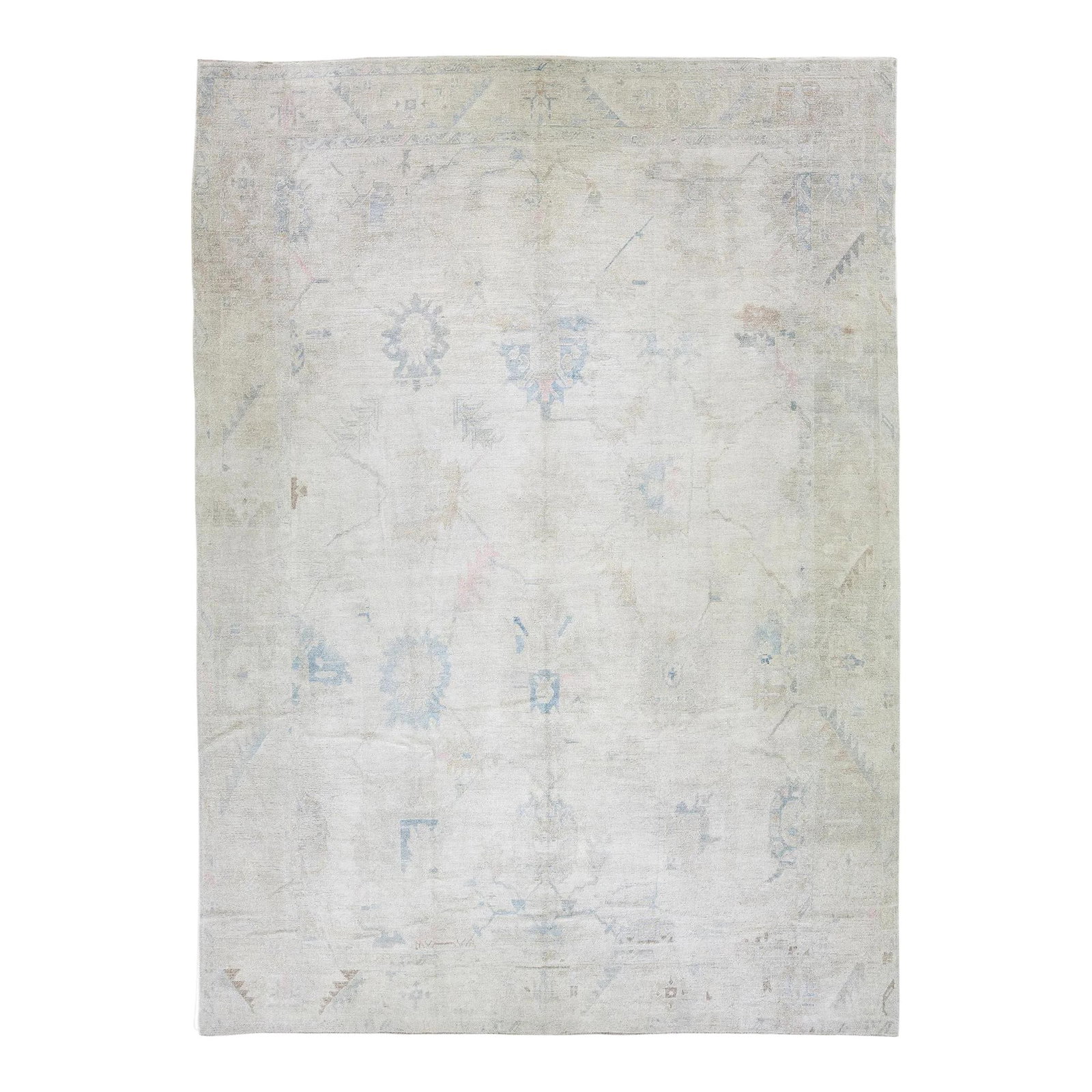 Oversized Gray Wool Oushak Rug with Floral Motif 11'11 x 17'01: Oversized Gray Wool Oushak Rug with Floral Motif 11'11 x 17'01 Discover the elegance of this modern Oushak handmade wool rug, featuring a striking gray field adorned with a captivating geometric flora