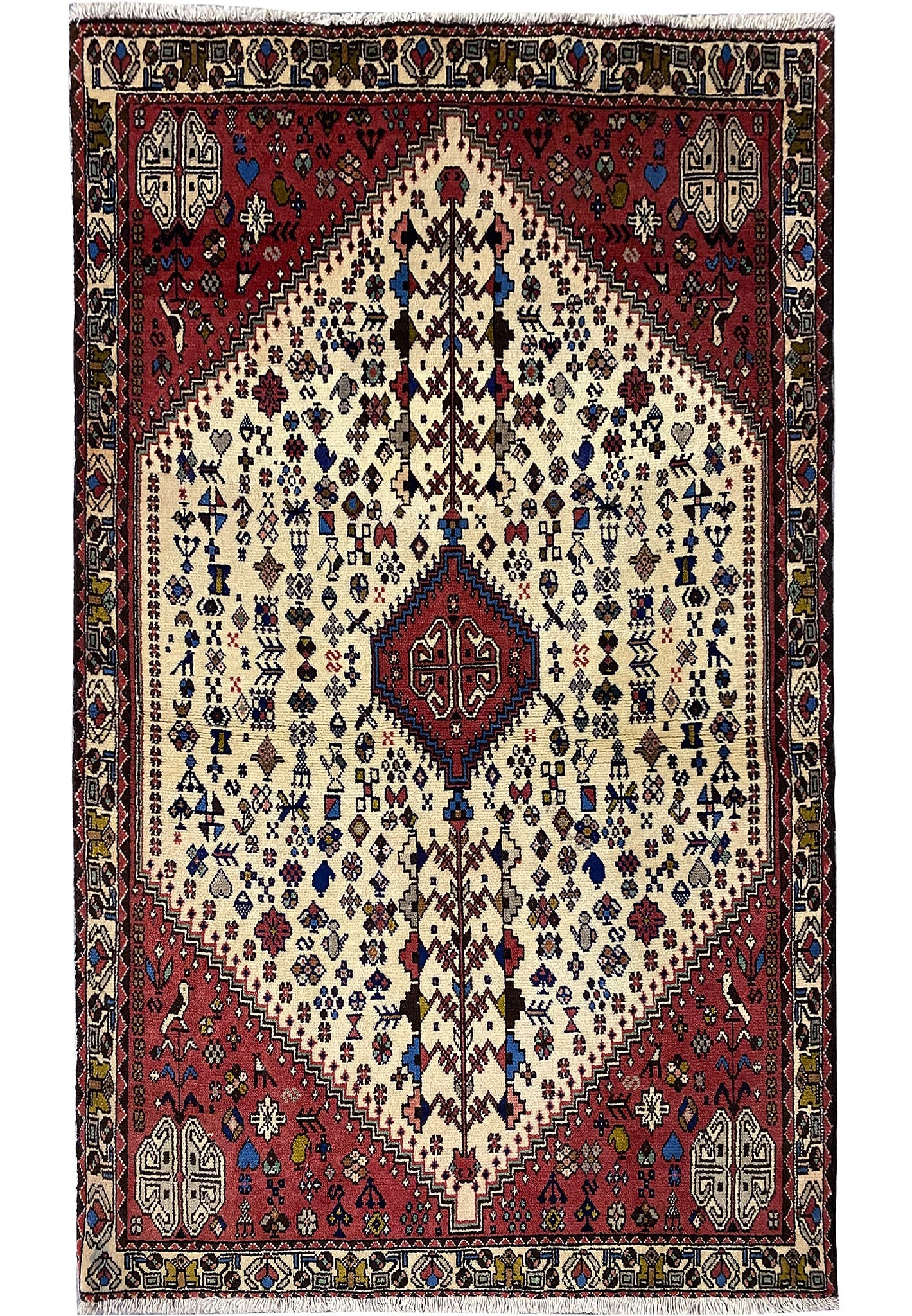 Handmade Persian Tribal Geometric Rug Shiraz Abadeh 3 x 4 Wool: Handmade Persian Tribal Geometric Rug Shiraz Abadeh 3 x 4 Wool Free continental US Shipping This traditional handmade Persian tribal rug showcases a geometric design, hand-knotted by skilled artisans 