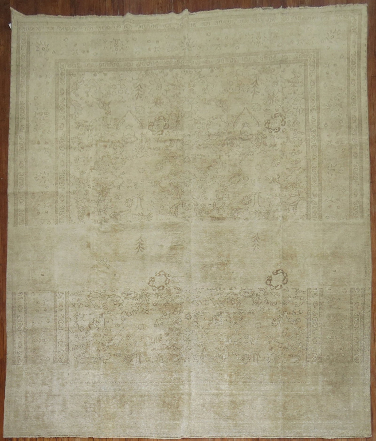 11' 2" x 14' 3" Early 20th Century Persian Tabriz Pictorial Rug: 11' 2" x 14' 3" Early 20th Century Persian Tabriz Pictorial Rug Early 20th century Persian Tabriz pictorial room rug in a pale neutral color palette. The field features intricate patterning with anima