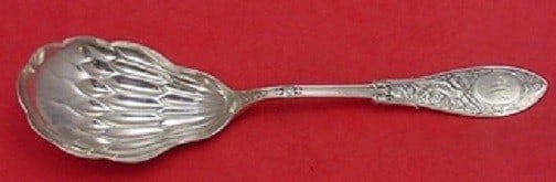 Whiting Arabesque Sterling Silver Preserve Spoon 7 5/8 Diamond Design (1 of 1)