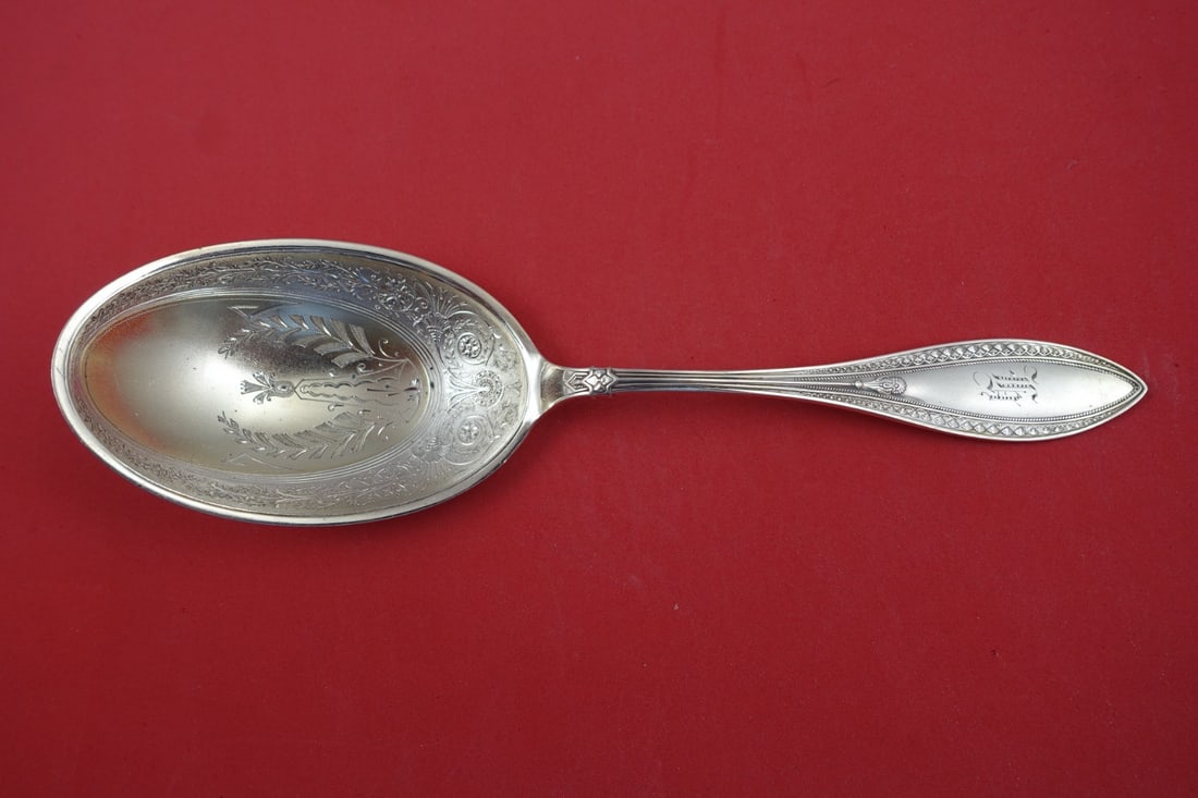 Whiting Indian Sterling Silver Salad Serving Spoon 9 1/4" Embossed: Whiting Indian Sterling Silver Salad Serving Spoon 9 1/4" Embossed Discover the elegance of the Indian by Whiting Sterling Silver Salad Serving Spoon. Crafted from high-quality sterling silver, this e