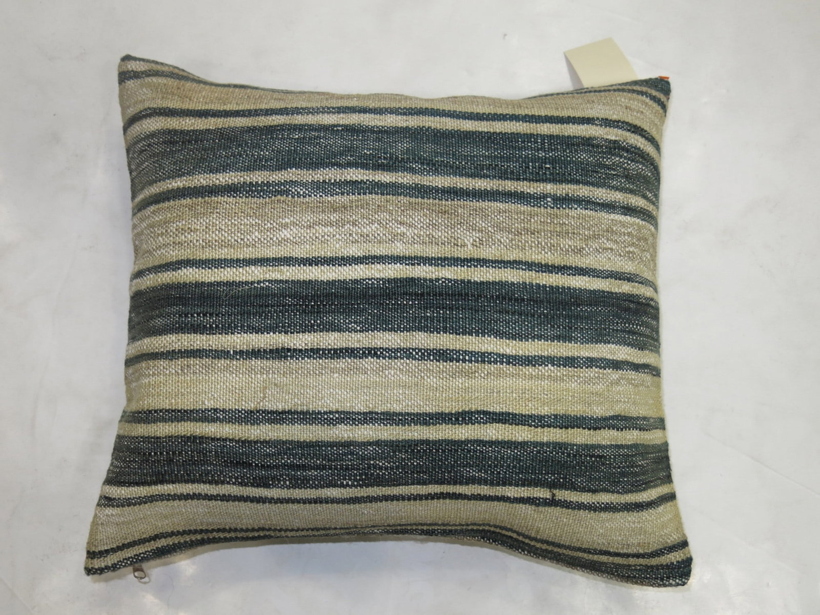 Persian Kilim Accent Pillow Khaki Dark Green 1' 4" x 1' 6": Persian Kilim Accent Pillow Khaki Dark Green 1' 4" x 1' 6" Pre-owned Persian Kilim pillow in khaki and dark green. Specifications Type: Kilim pillow Style: Persian Category: Pillows Color: Khaki and d