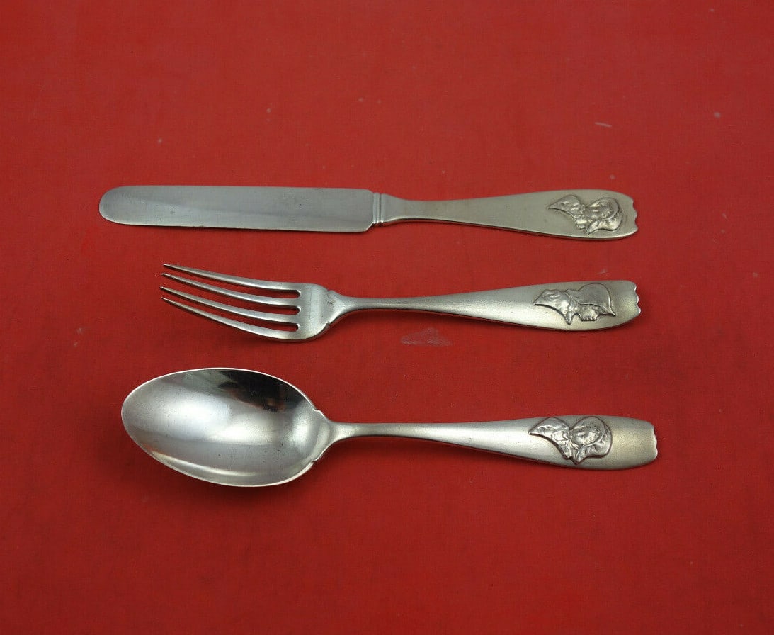 Gorham Sterling Silver H106-108 Junior Set 3-Piece with Applied Children: Gorham Sterling Silver H106-108 Junior Set 3-Piece with Applied Children This exquisite 3-piece junior set by Gorham features beautifully crafted sterling silver pieces adorned with applied children m