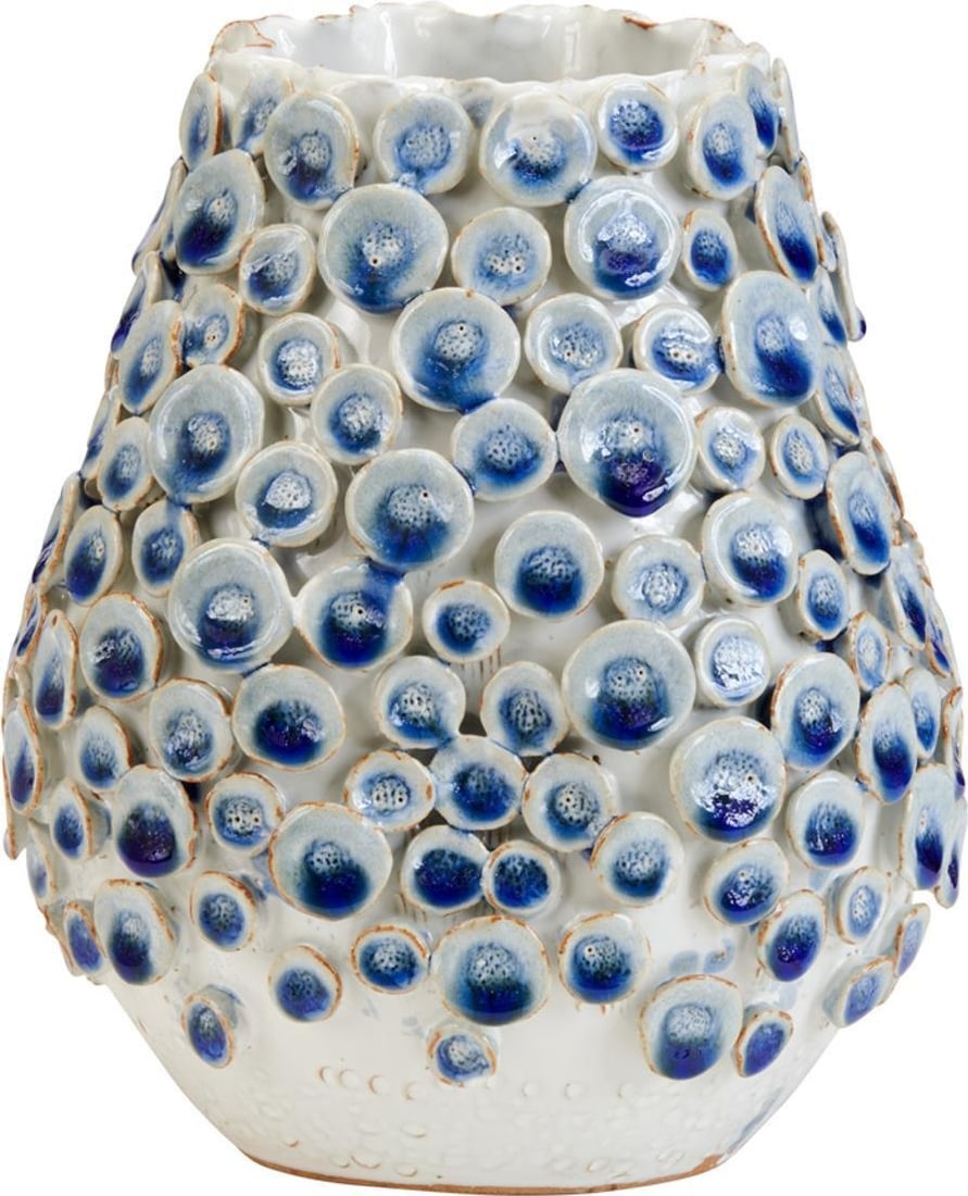Handmade Blue and White Floral Button Vase 8.5 inches: Handmade Blue and White Floral Button Vase 8.5 inches This exquisite Artisan Blue & White Floral Button Vase is a stunning addition to any home decor. Handcrafted with attention to detail, this medium