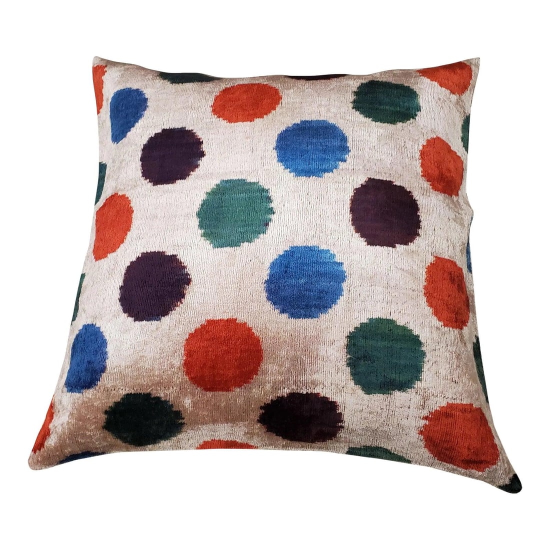 Handcrafted Uzbek Ikat Velvet Silk Pillow with Linen Back 22x22 (1 of 3)