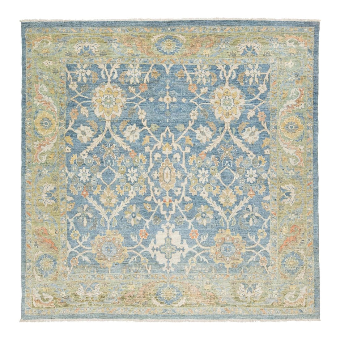 Square Hand-Knotted Wool Sultanabad Rug in Slate Blue Modern Floral 10'1 x 10'1: Square Hand-Knotted Wool Sultanabad Rug in Slate Blue Modern Floral 10'1 x 10'1 This 10'1" x 10'1" Modern Sultanabad area rug features a hand-knotted construction from premium wool. Inspired by 19th-c