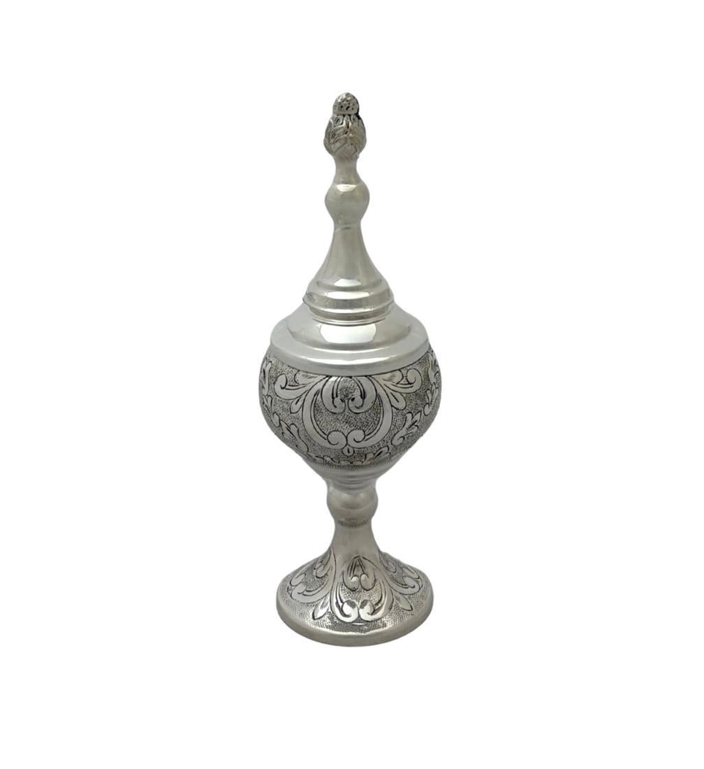 Handmade Sterling Silver Besamim Holder with Cover Chased Swirl Design (1 of 3)