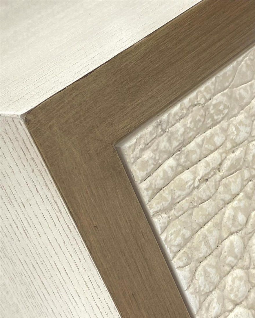 John-Richard Kano Chest Cream Faux Crocodile Antique Style: John-Richard Kano Chest Cream Faux Crocodile Antique Style This stylish modern chest features a sophisticated faux crocodile finish in cream, adding a touch of elegance to any space. Crafted in a vint