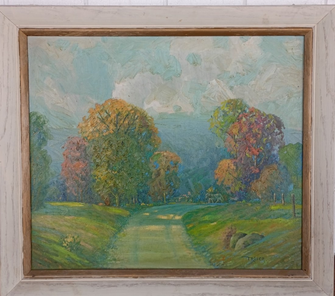 Joseph Trover signed Indiana landscape oil painting with horse 24 x 28 (1 of 8)