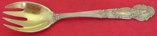 Tiffany & Co. Renaissance Sterling Silver Ice Cream Fork Gold Wash 5.5": Tiffany & Co. Renaissance Sterling Silver Ice Cream Fork Gold Wash 5.5" This exquisite ice cream fork from Tiffany & Co. features the elegant Renaissance pattern, showcasing a gold-washed bowl and tin