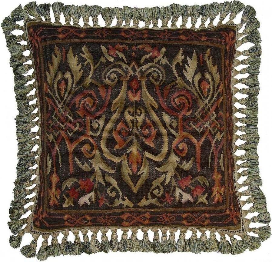 Elegant Green Velvet Throw Pillow Aubusson Style Provence Home (1 of 1)
