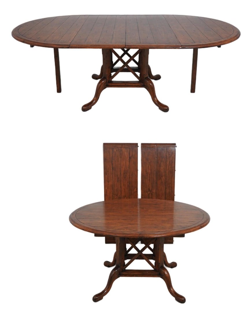 54w Wood Dining Table Guy Chaddok Round with 2 Leaves (1 of 10)