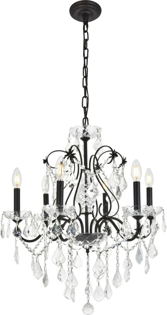 St Francis 6 Light Dark Bronze Crystal Chandelier 24 in: St Francis 6 Light Dark Bronze Crystal Chandelier 24 in This elegant French pendant chandelier features a dark bronze finish and is adorned with royal cut clear crystal teardrops, offering a sophistic