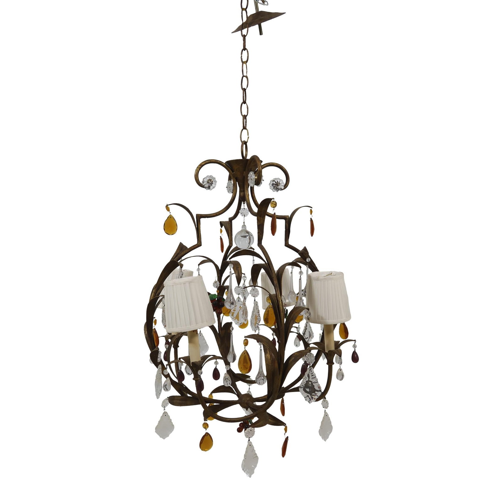 Currey & Co Gold Metal Chandelier 4 Light with Glass Fruit: Currey & Co Gold Metal Chandelier 4 Light with Glass Fruit Elevate your space with this stunning Currey & Co Gold Metal Chandelier featuring exquisite glass fruit accents. This elegant chandelier is a