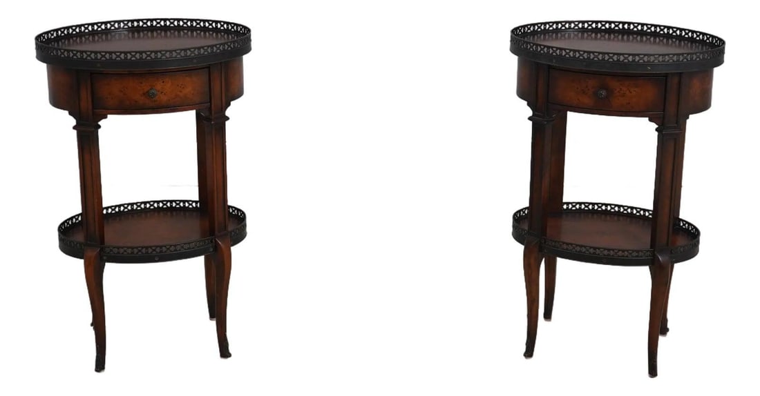 Pair of French style walnut end tables with 1 drawer (1 of 10)
