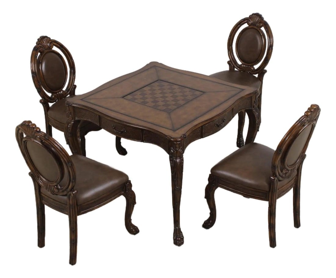 Hooker 5 Piece Leather Top Game Table Set with Bamboo Chairs (1 of 10)