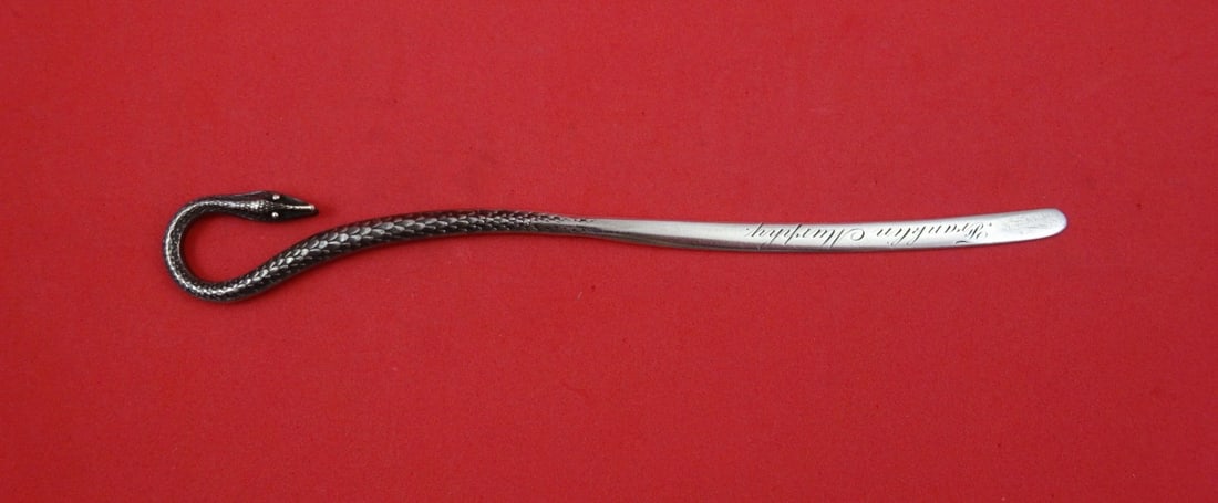 Sterling Silver Letter Opener with Snake by Shiebler 6 5/8 Inch: Sterling Silver Letter Opener with Snake by Shiebler 6 5/8 Inch This antique sterling silver letter opener by Shiebler features a distinctive snake motif and measures 6 5/8 inches in length. Made in t