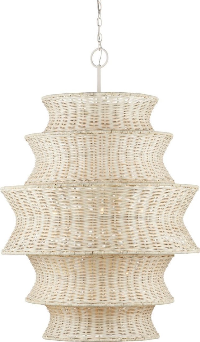 Currey Phebe Chandelier Rattan Lighting Fixture Dimmable 9 Bulb: Currey Phebe Chandelier Rattan Lighting Fixture Dimmable 9 Bulb Illuminate your space with the exquisite Phebe Chandelier by Currey, crafted from rattan and wrought iron. This stunning lighting fixtur
