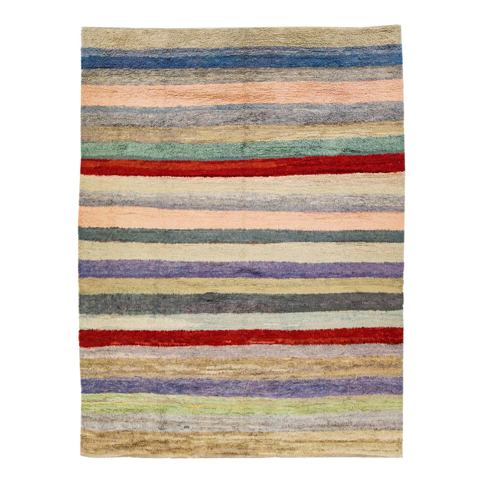 Modern Multicolor Tulu Hand-Knotted Wool Rug 8'9 x 11'10: Modern Multicolor Tulu Hand-Knotted Wool Rug 8'9 x 11'10 Enhance your living space with this stunning modern Tulu handmade Turkish wool rug, featuring a vibrant multicolor field and an exquisite all-o