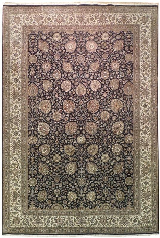 Handmade India Rug 9'11 x 14'4 Black Tabriz Wool Premium Quality: Handmade India Rug 9'11 x 14'4 Black Tabriz Wool Premium Quality Free continental US Shipping Introducing our exquisite Handmade India Rug in Black, a stunning blend of traditional craftsmanship and c