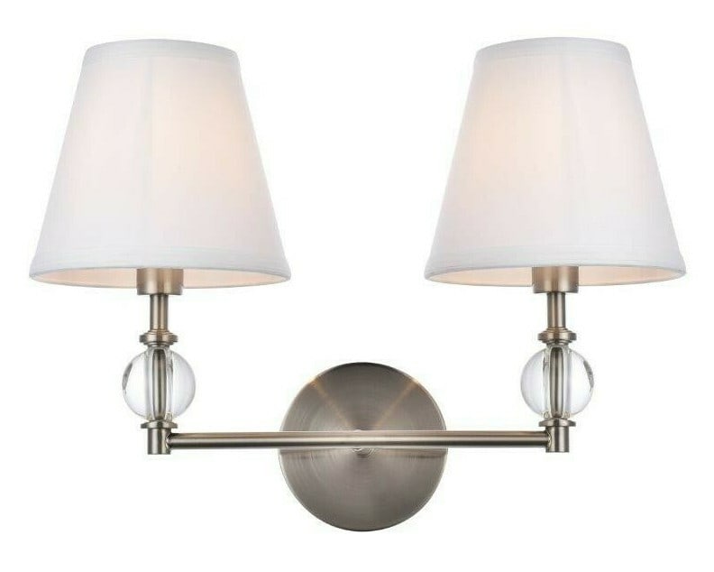Bethany 2 Light Wall Sconce Satin Nickel White Shade (1 of 8)