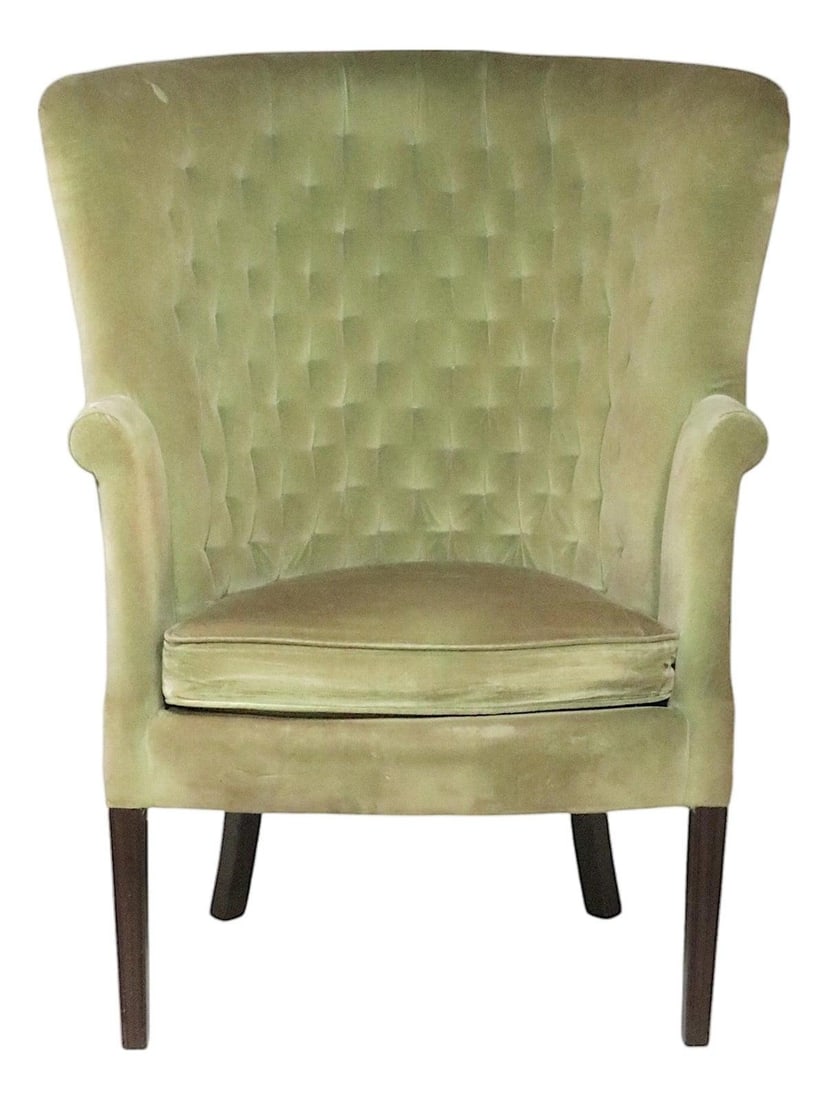 English Regency Revival Green Upholstered Wingback Chair Circa 1930s-60s (1 of 10)