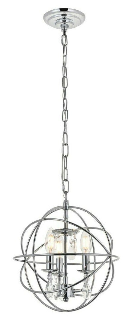 Living District Wallace 3-Light Chrome Crystal Pendant: Living District Wallace 3-Light Chrome Crystal Pendant This modern pendant chandelier features a polished chrome metal frame adorned with Royal Cut crystals, creating a globe-shaped design that adds e