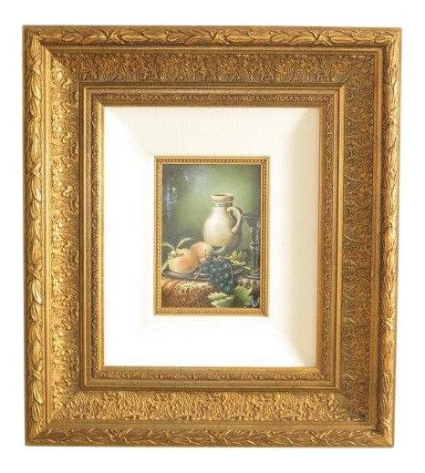1990s Gold Framed Still Life Oil Painting 16 x 18: 1990s Gold Framed Still Life Oil Painting 16 x 18 This exquisite still life painting from the 1990s features a rich gold frame that beautifully complements the artwork. Crafted with high-quality oil p