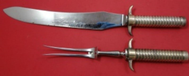 Georg Jensen Bernadotte Sterling Silver Carving Set 2pc Hollow Handles: Georg Jensen Bernadotte Sterling Silver Carving Set 2pc Hollow Handles This exquisite 2-piece roast carving set from the Bernadotte pattern by Georg Jensen is crafted from sterling silver and features