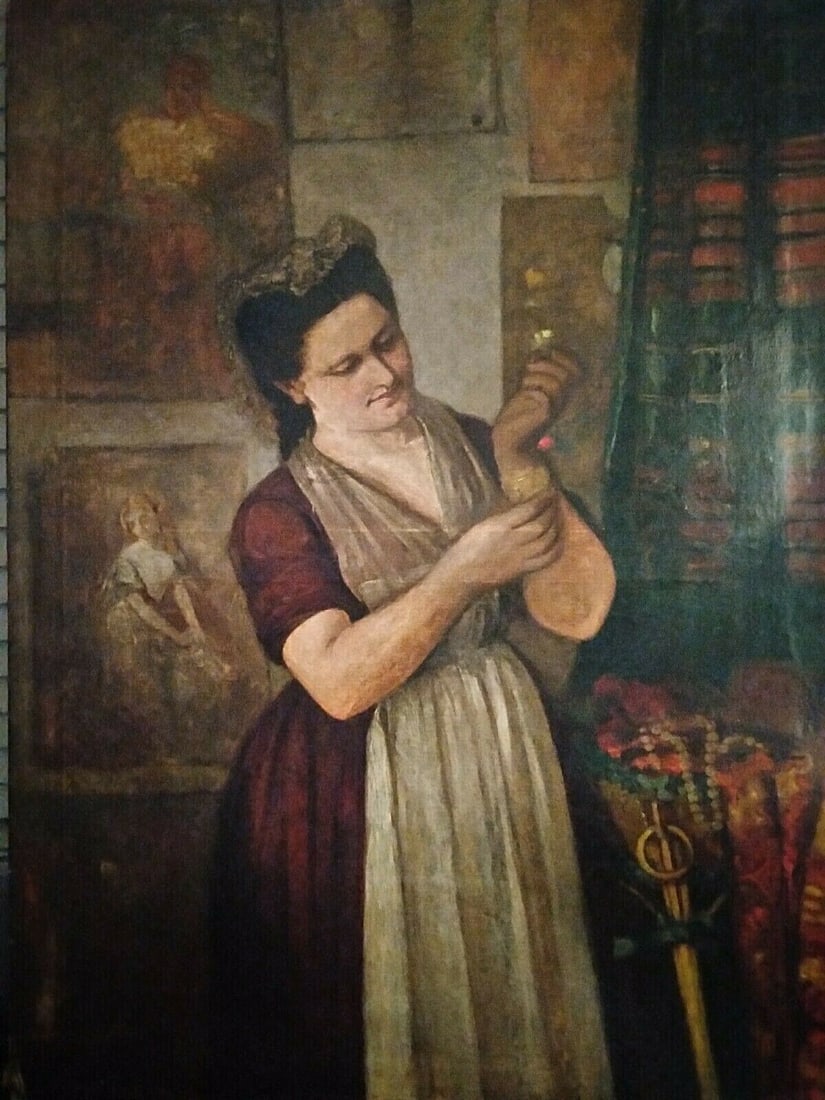 33.5 x 46 Unsigned Belgian Portrait Oil Painting on Canvas (1 of 10)