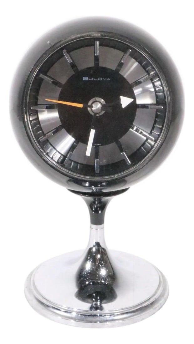 Bulova 634 black ball clock on chrome pedestal base (1 of 8)