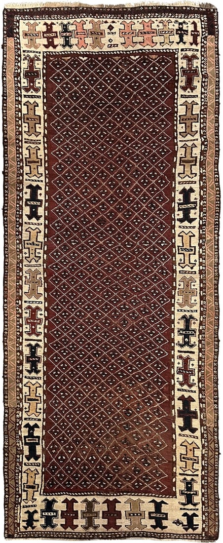 Antique Oushak wool runner rug 4x9 Turkish tribal geometric (1 of 11)