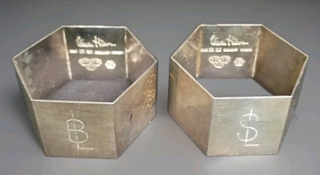 Pair of Wiwen Nilsson Sterling Silver Hexagonal Napkin Rings Sweden (1 of 6)