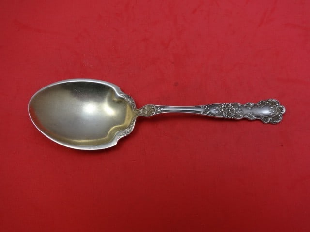 Gorham Buttercup 7.375 Inch Sterling Silver Preserve Spoon Gold Washed: Gorham Buttercup 7.375 Inch Sterling Silver Preserve Spoon Gold Washed This elegant Buttercup Preserve Spoon by Gorham is crafted from sterling silver and features a stunning gold wash finish. Measuri