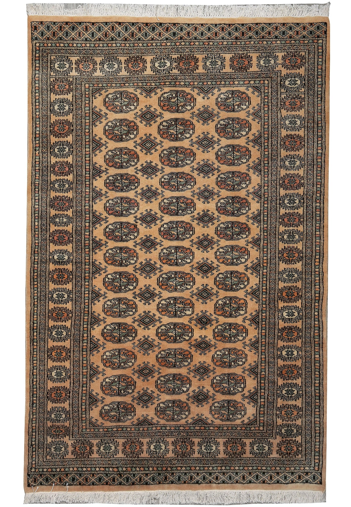 Hand Knotted Beige Bokhara Rug 4 x 6: Hand Knotted Beige Bokhara Rug 4 x 6 Free continental US Shipping This 4 x 6 hand-knotted Bokhara rug features a classic beige color, offering a timeless and elegant addition to any room. Crafted with