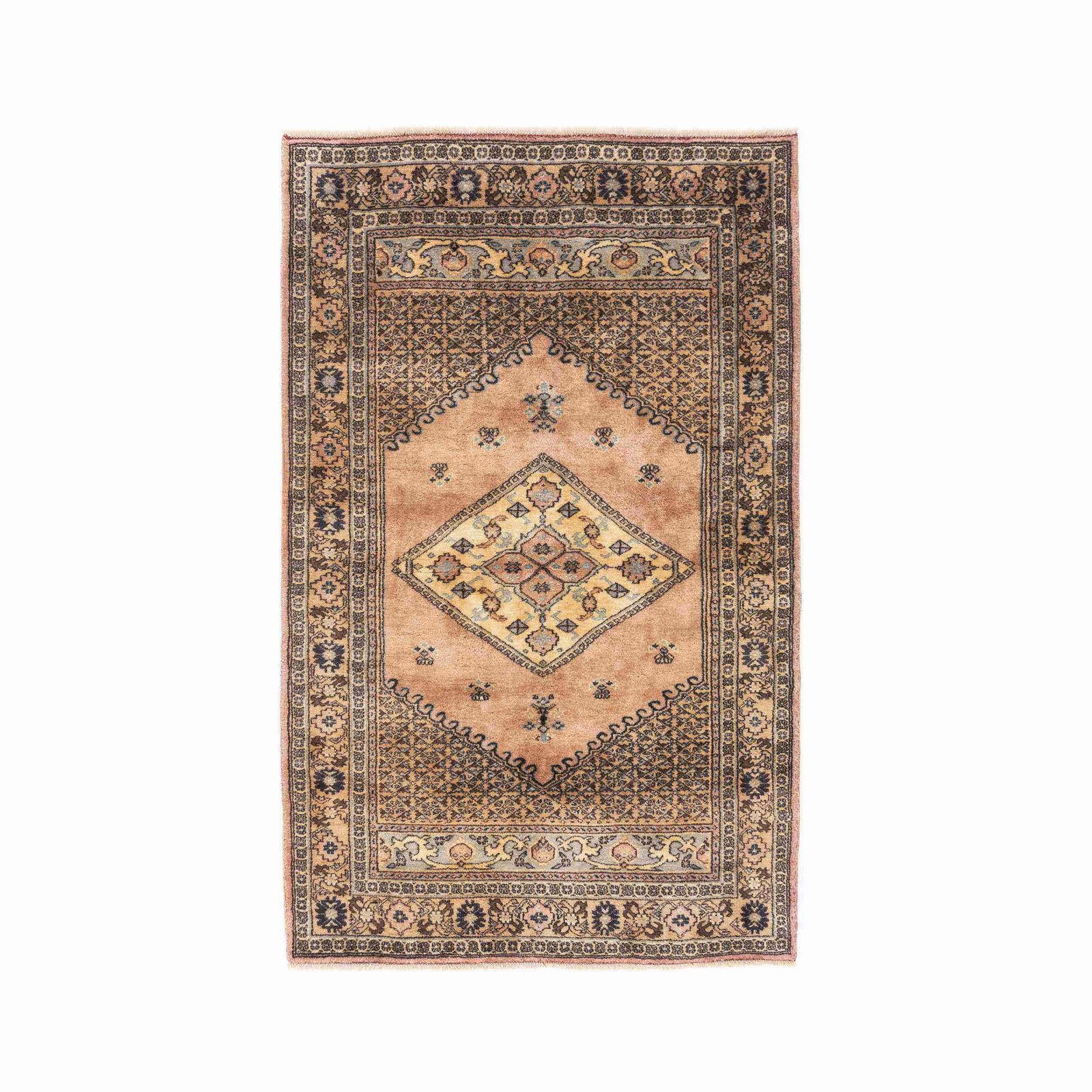 Authentic Handmade Anadol Wool Carpet 53.1 x 84.6 Inches: Authentic Handmade Anadol Wool Carpet 53.1 x 84.6 Inches Discover the charm of this authentic handmade Anadol carpet, expertly crafted with a wool on wool composition. Originating from Anadol, this pi