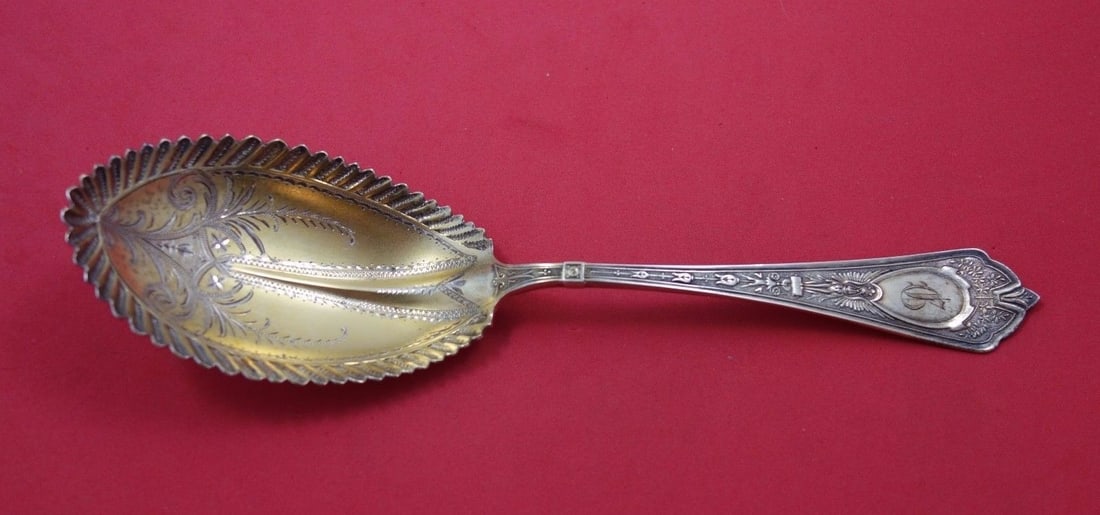 Schulz & Fischer Cleopatra Sterling Silver Berry Spoon 9 1/4" Gold Wash (1 of 1)