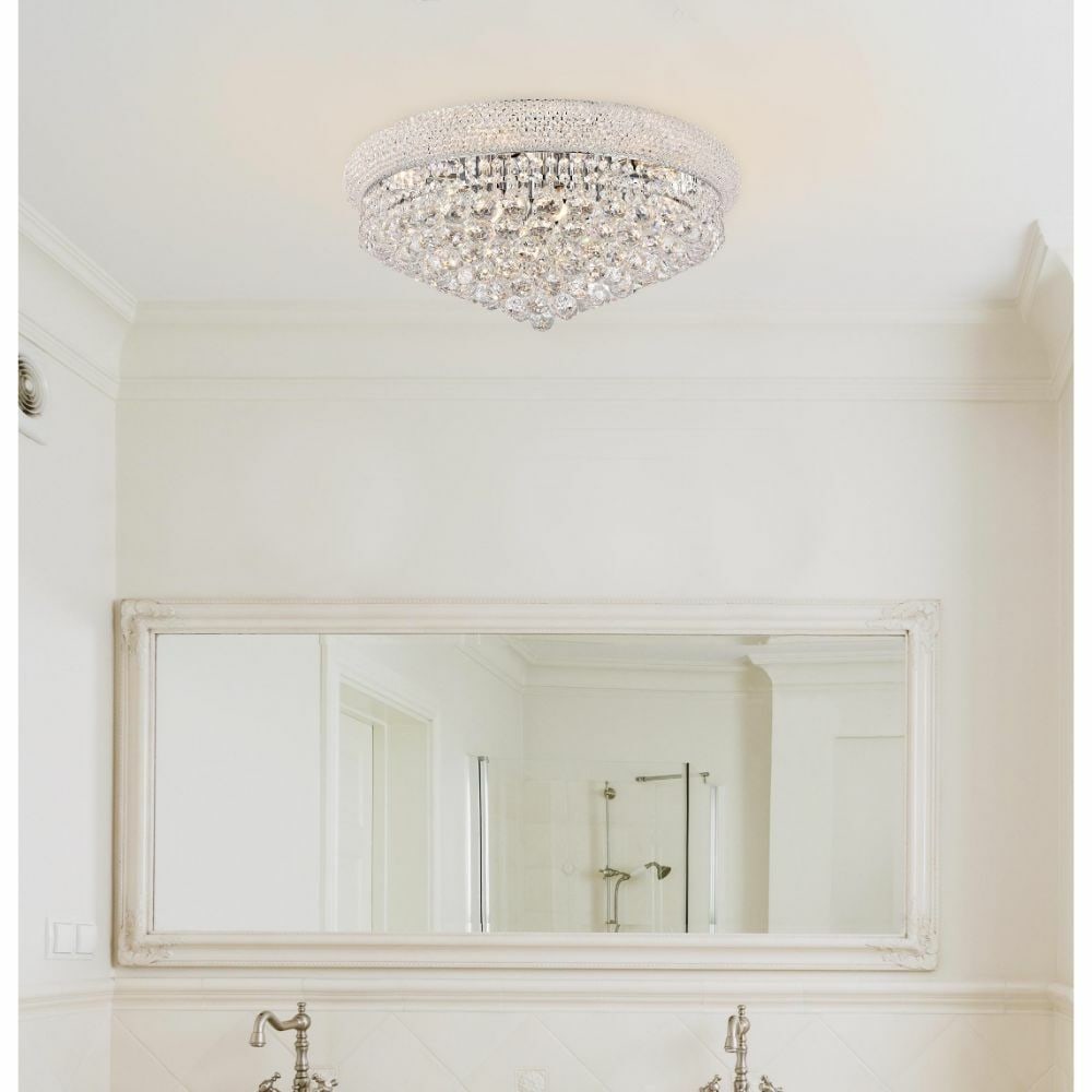 Primo 12 Light Crystal Flush Mount Chandelier 24 Inch Chrome: Primo 12 Light Crystal Flush Mount Chandelier 24 Inch Chrome This contemporary flush mount chandelier features a polished chrome finish and is adorned with Royal Cut clear crystals for a sophisticated