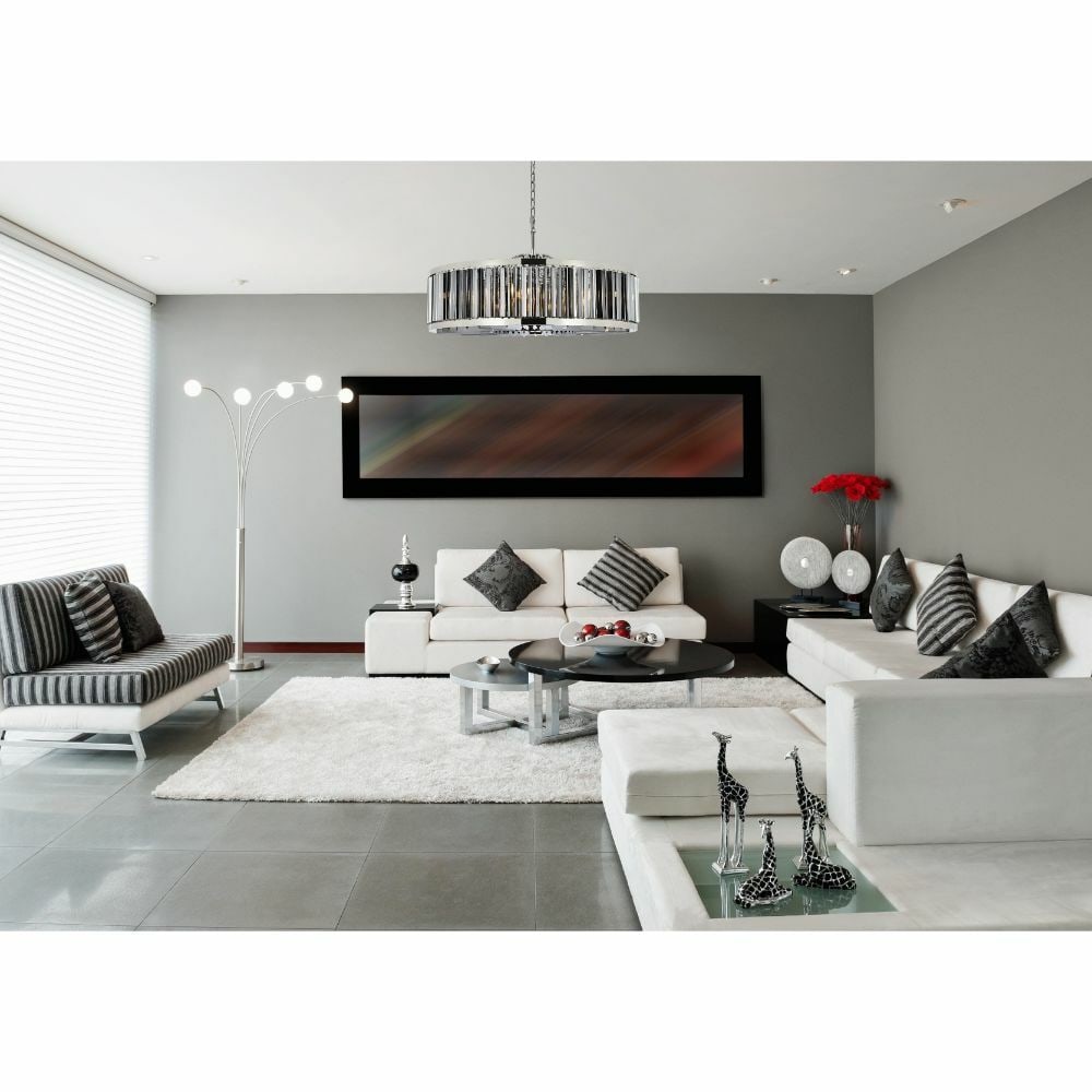 Chelsea 10-Light Crystal Chandelier Polished Nickel 43.5 inch: Chelsea 10-Light Crystal Chandelier Polished Nickel 43.5 inch This large modern chandelier is designed for living rooms, dining rooms, foyers, and other indoor spaces. It features a polished nickel fr