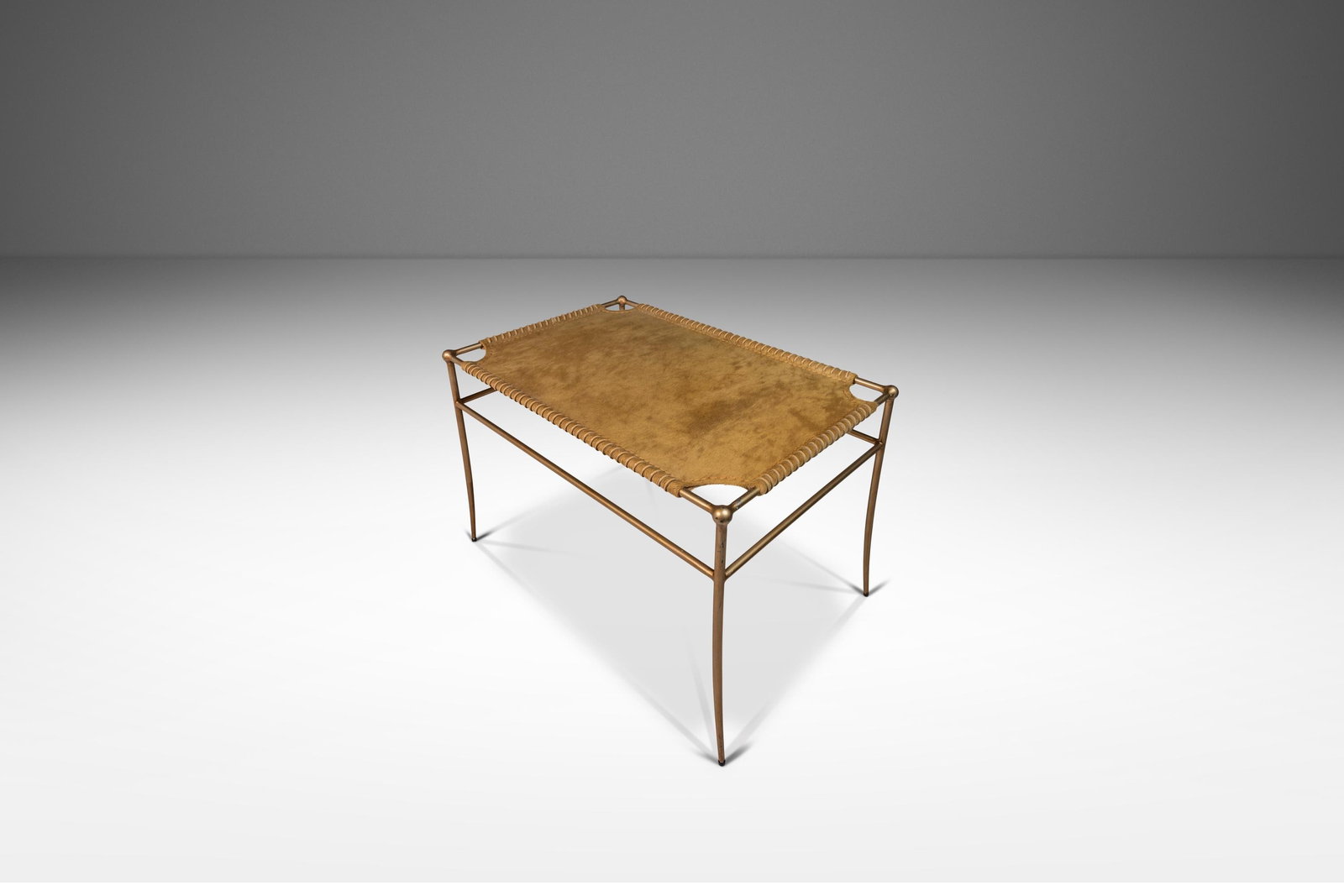 Petite Mid-Century Modern Accent Bench Animal Hide Leather T.H. Robsjohn-Gibbings 1980s (1 of 10)