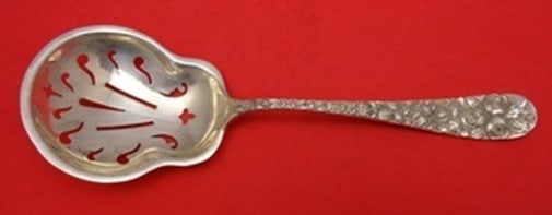 Schofield Baltimore Rose 9 Sterling Silver Pea Spoon: Schofield Baltimore Rose 9 Sterling Silver Pea Spoon Sterling silver pea spoon in the Baltimore Rose pattern by Schofield. The spoon is not monogrammed and is described as being in excellent pre-owned