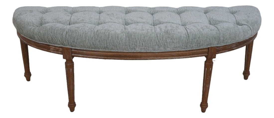 Upholstered Bench With Tufted Seat and Distressed Wood White Finish (1 of 10)