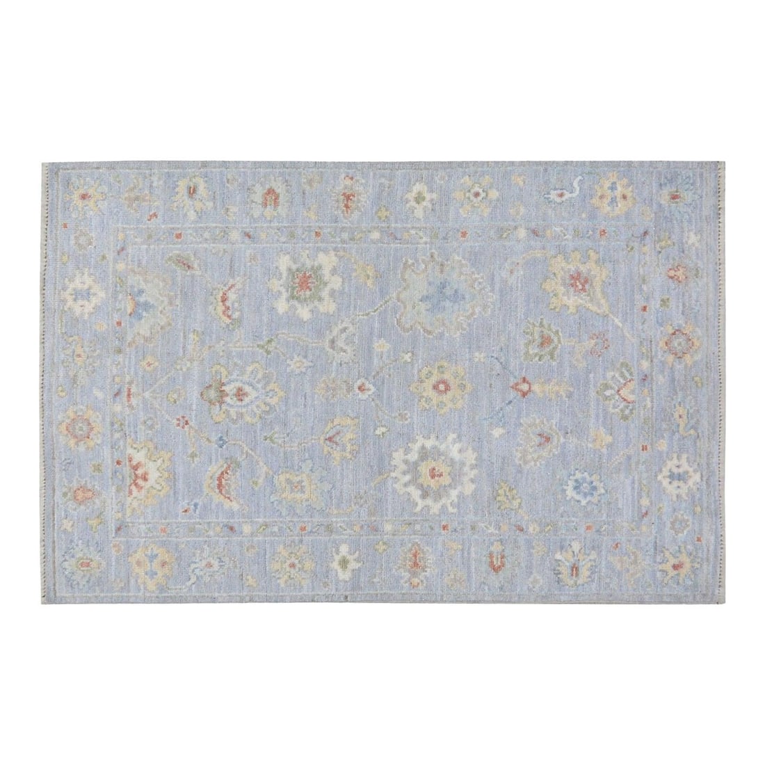 4'x6' Wool Area Rug in Turkish Oushak Style Hand Knotted: 4'x6' Wool Area Rug in Turkish Oushak Style Hand Knotted This Turkish Oushak rug is hand-knotted from wool using traditional techniques, blending classic craftsmanship with a modern design sensibility