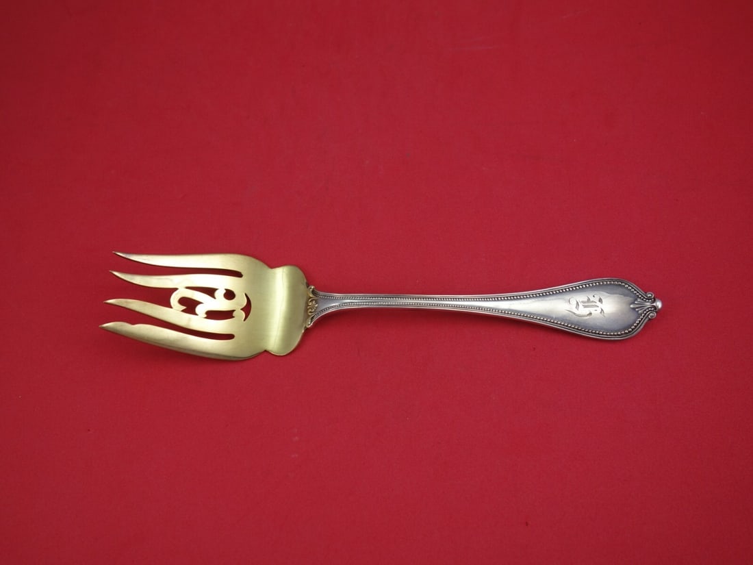 Towle Old Newbury Sterling Silver Gold Washed Serving Fork 8 1/4": Towle Old Newbury Sterling Silver Gold Washed Serving Fork 8 1/4" This exquisite serving fork is a beautiful example of the Old Newbury pattern by Towle, crafted from high-quality sterling silver and 