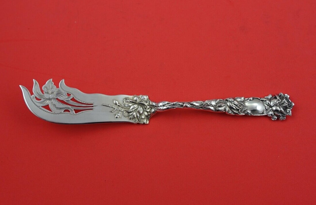 Rare Alvin Bridal Rose Sterling Silver Cheese Knife 7 1/4 inches: Rare Alvin Bridal Rose Sterling Silver Cheese Knife 7 1/4 inches This exquisite cheese knife features the elegant Bridal Rose pattern by Alvin, crafted from high-quality sterling silver. Measuring 7 1