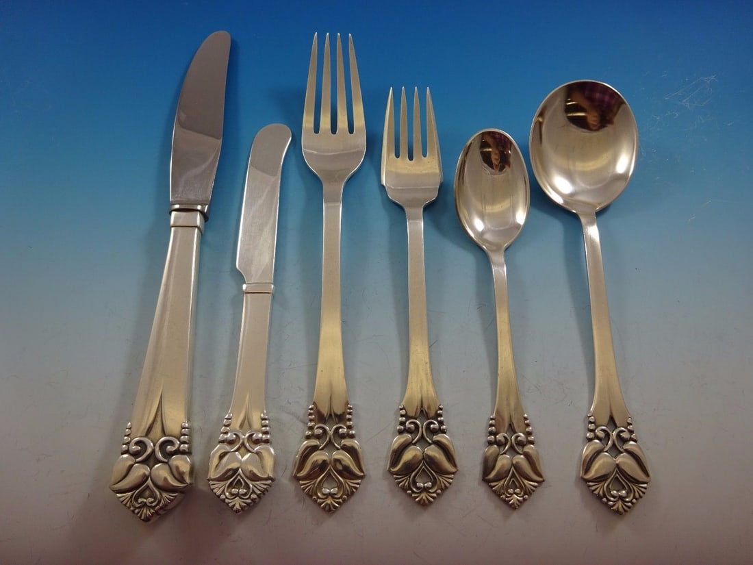 Rare Greta Sterling Silver Flatware Set by Orla Vagn Mogensen 74 Pieces: Rare Greta Sterling Silver Flatware Set by Orla Vagn Mogensen 74 Pieces Discover the exquisite Greta flatware set by Orla Vagn Mogensen, a renowned Danish silversmith known for his remarkable handwrou