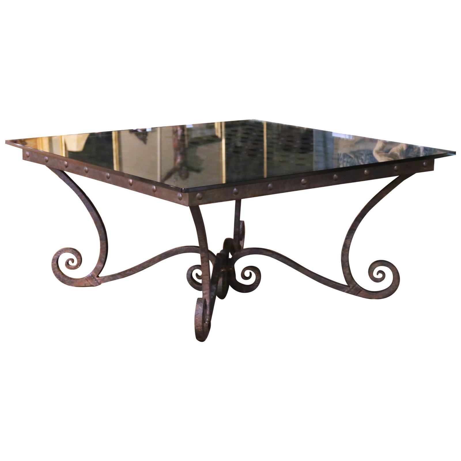 French Oak Iron Dining Table with Glass Top (1 of 15)