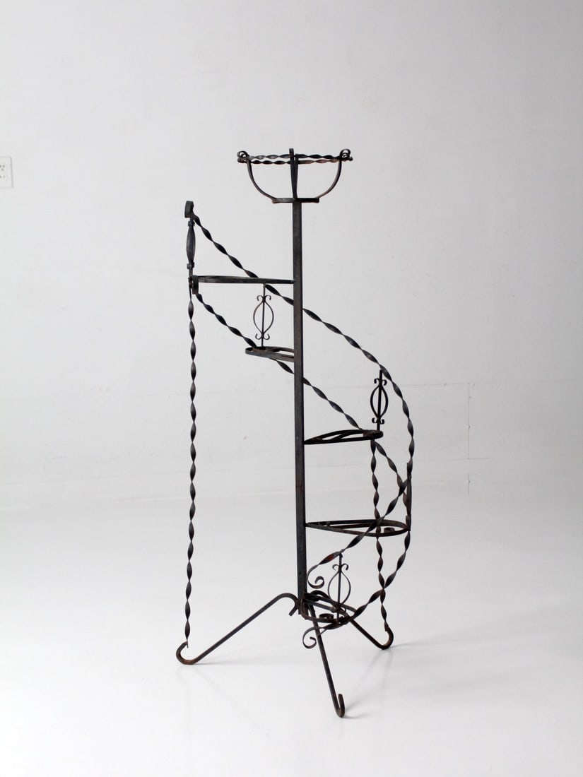 Vintage Spiral Wrought Iron Multi-Tier Plant Stand with Scrollwork Details (1 of 14)