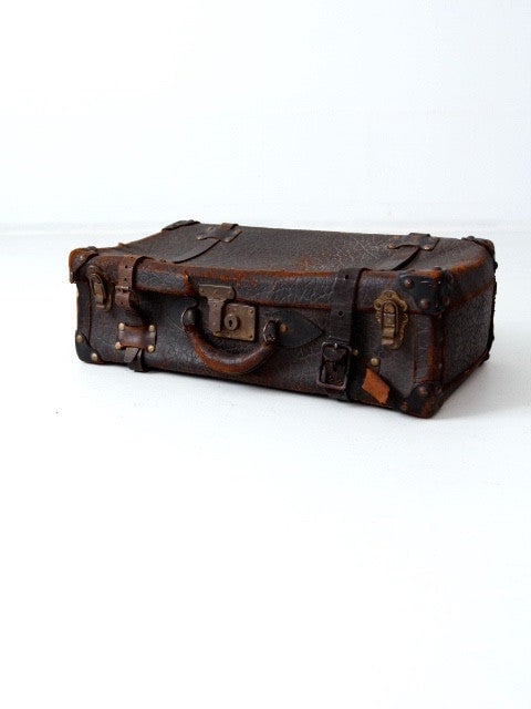 Vintage 1930s Black Leather Suitcase with Brass Hardware (1 of 7)