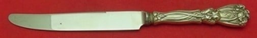 Sterling Silver Iris French Dinner Knife by Durgin Gorham 9 1/2: Sterling Silver Iris French Dinner Knife by Durgin Gorham 9 1/2 This is a Durgin-Gorham dinner knife in the Iris pattern, featuring a sterling silver hollow handle and a stainless blade. The knife mea